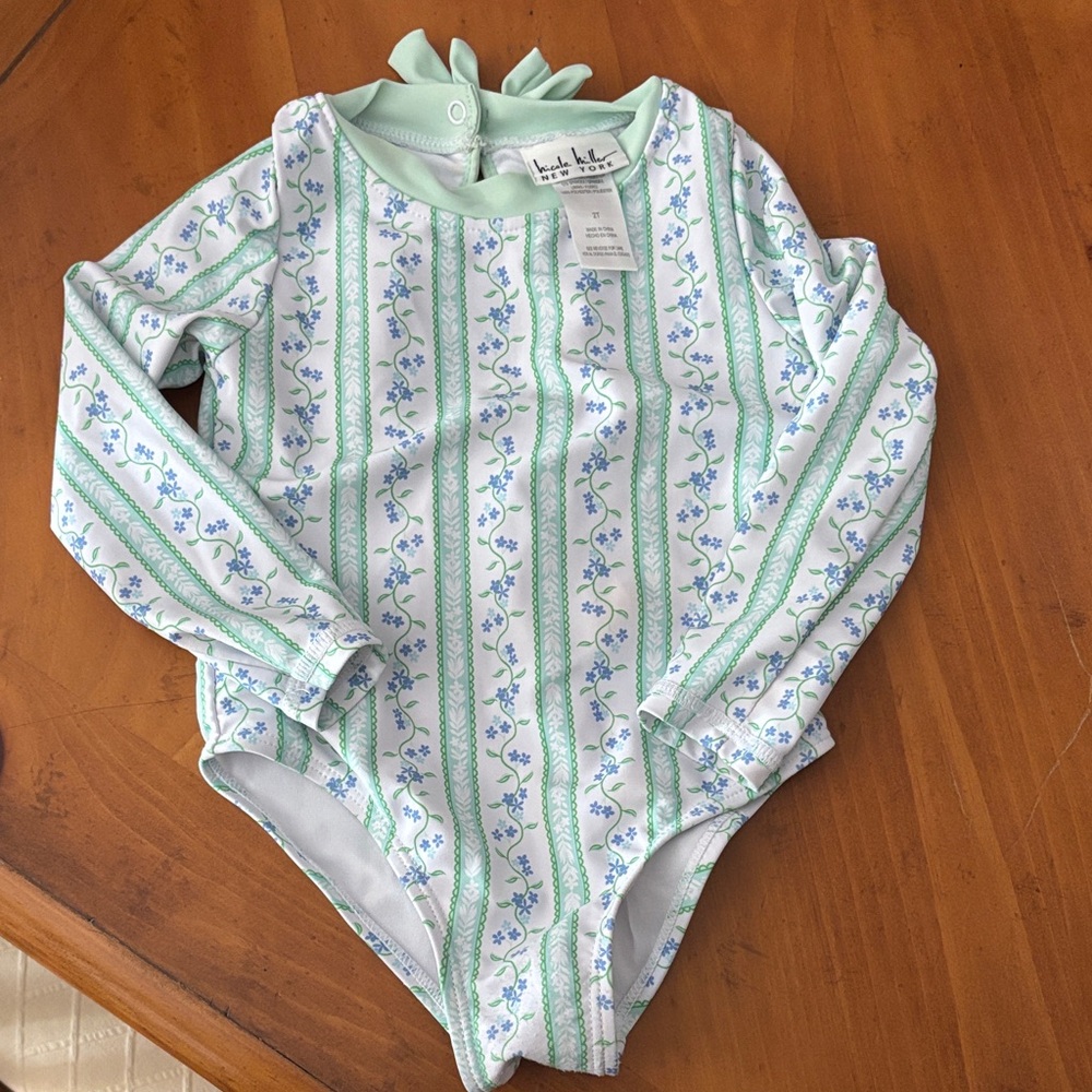 Girls 2T Nicole Miller Green and Blue Floral Bodysuit